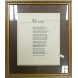 Framed Philips Larkin Poem The Explosion, signed to lower right, frame size 41 x 36cm