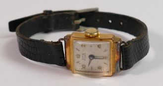 Ladies 18ct gold Otis wristwatch with leather strap: