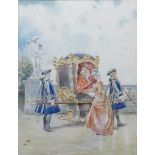 19th century watercolour European Royal or Papal Sedan coach scene: Signed C Tomba, measuring 40cm x