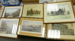 A collection of Framed Water colours and prints with historical Building & landscape theme(6) ,