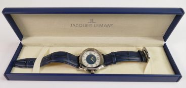 Jacques Lemans gentleman's wristwatch: quartz date with leather strap, boxed.