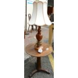 A Georgian Style Tripod Table, together with Wooden Lamp & Shade. Table H: 46cm