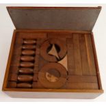 Vintage wood block game "The Walnut Blocks" no 2 game in wood box with leather top.