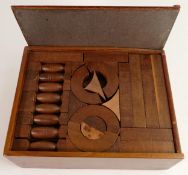 Vintage wood block game "The Walnut Blocks" no 2 game in wood box with leather top.