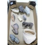 A mixed collection of Archaeological & Ethnic theme including African bronze cat, Stone busts &