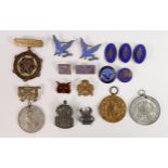 An interesting lot of vintage enamelled badges, medals, Silver ARP badges, Sunday school badges