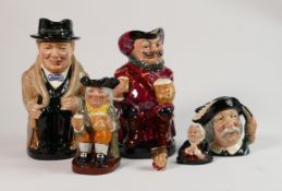 A collection of Royal Doulton toby and character jugs: including Churchill, Happy John, Falstaff,