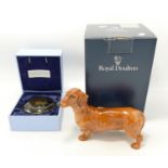 Royal Doulton Boxed Dachshund (chip to back of foot) together with Boxed Wedgwood Hidden Treasures