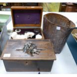 A mixed collection of items to include Oak Church Donation box, Crocodile Skin bucket & Electric