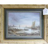 Pair of continental river scenes, oil on board & indistinctly signed. Measuring 18cm x 23cm