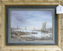 Pair of continental river scenes, oil on board & indistinctly signed. Measuring 18cm x 23cm