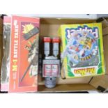 A Collection of Vintage toys to include: Mr Men Puppet, Blue Box boxed M-1 Battle Tank , Magic Round