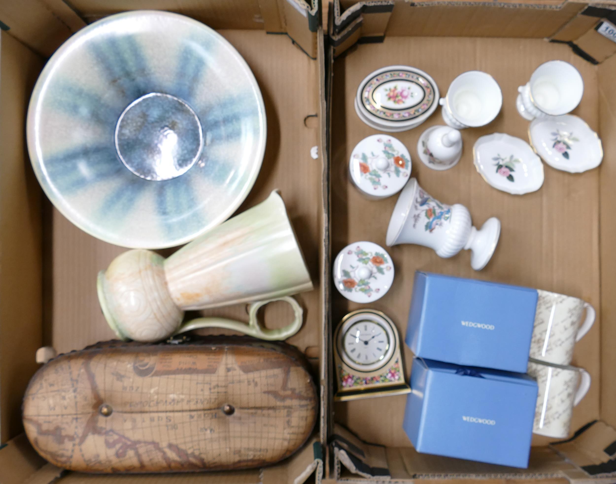 A mixed collection of Wedgwood items to include: Clio patterned lidded oval box. mantle clock,