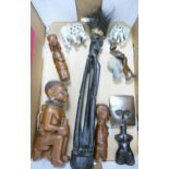 A group of African figures: together with oriental figurines (1 tray)
