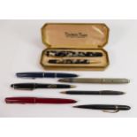 A collection of vintage fountain pens: including boxed Mentmore Major fountain pen & pencil,