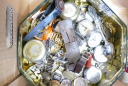 A collection of vintage collectors items: including pocket and wristwatches, silver and other coins,