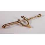 9ct rose gold wishbone brooch set with seed pearls, 2.1g: