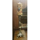 Large brass torchere/candle stand, tripod base, 62cm in height to top of spike.