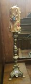 Large brass torchere/candle stand, tripod base, 62cm in height to top of spike.