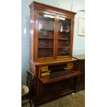Early 20th century mahogany secretaire with glazed bookcase top section, 121cm W x 48cm D x 235cm H.