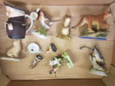 A mixed collection of mostly Aynsley Animal Figures including Rabbit, Mountain Lion, Grouse together