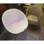 Lloyd loom 'Lusty' wicker tub chair together with 1970s Oval chair on metal legs
