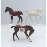 Beswick shire foal ( matt), head down foal ( 1 ear missing ) and a white matt Springtime ( tail