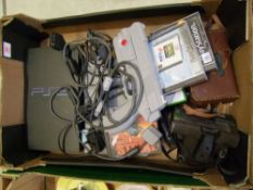Playstation 1 & 2 Consoles together with games and Kodak movie camera etc (1 tray)