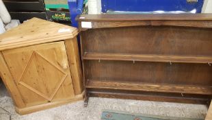 Webber Furniture Dark Oak Dresser Top / Plate rack together with a Small Pine Corner Cabinet