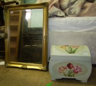 Large gilt framed bevel edged mirror. 89cm x 63cm together with a vintage style trunk (2)