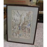 Alston Emery (1913 - 1993) Water-colour painting 'Street Market Paris' dated 1972, framed, 59cm x
