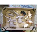 Aysnley Animal figures including 4 Elephants (2 a/f) , 2 Owls, Mr Piggy & Dachshund