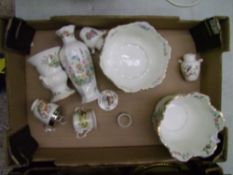 A mixed collection of Aysnley Ceramic items to include wild Tudor vase, Tudor planter, Cottage