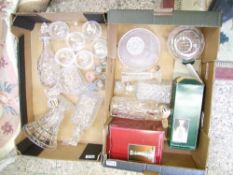 A mixed collection of Crystal and cut glass ware to include Ships Decanter, Other Boxed decanters,