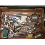 A mixed collection of cutlery items: silver plated and s/steel, cased Harrod's lighter, napkin