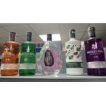 5 bottles of gin to include Whitney Neill and pink 47. All 70cl