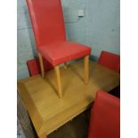 Modern Pine Effect Table & 4 Red Upholstered Dining Chairs