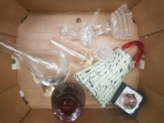 A collection of glass and crystal items to include, art glass vases, Italian handbag vase, crystal