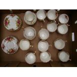 Royal Albert Old Country Roses: to include 12cups & saucers, 2 cream jugs and 2 sugar bowls. All