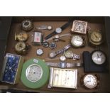 A collection of mantle clocks and wrist watches to include prseident, Europa , Circa etc