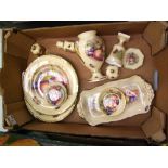 Aynsley Orchard Gold Ceramic items to include 2 Cabinet plates, A temple Jar, Twin Handled tray, Pin