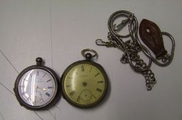 Two silver pocket watches and chains. T Fattorini Bolton and Shipton and A W W Co Waltham Mass (back