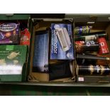 A mixed collection of items to include games, stationary items, paper trimmer etc (3 trays)