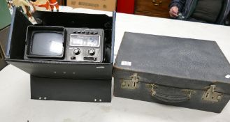 Ridgeway Fitted Leather Suitcase(no contents) together with Plustron TV R5 portable television(2)