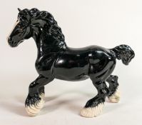 Beswick black cantering Shire horse 975: BCC special with gold stamp.