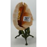 Hand Carved Cameo on Conch Shell mounted on metal base, height 21cm