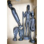 A collection of Carved African Hard Wood Figures, height of tallest 41cm(5)