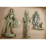Three Heavy Brass Ornaments including Knight, Napoleonic Soldier & Blacksmith, tallest 29cm(3)