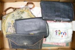 A collection of vintage hand bags, night gown cases and similar