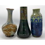 Royal Doulton Lambeth Style Stoneware Vases, Relief Decorated with Foliage, largest 28cm(3)